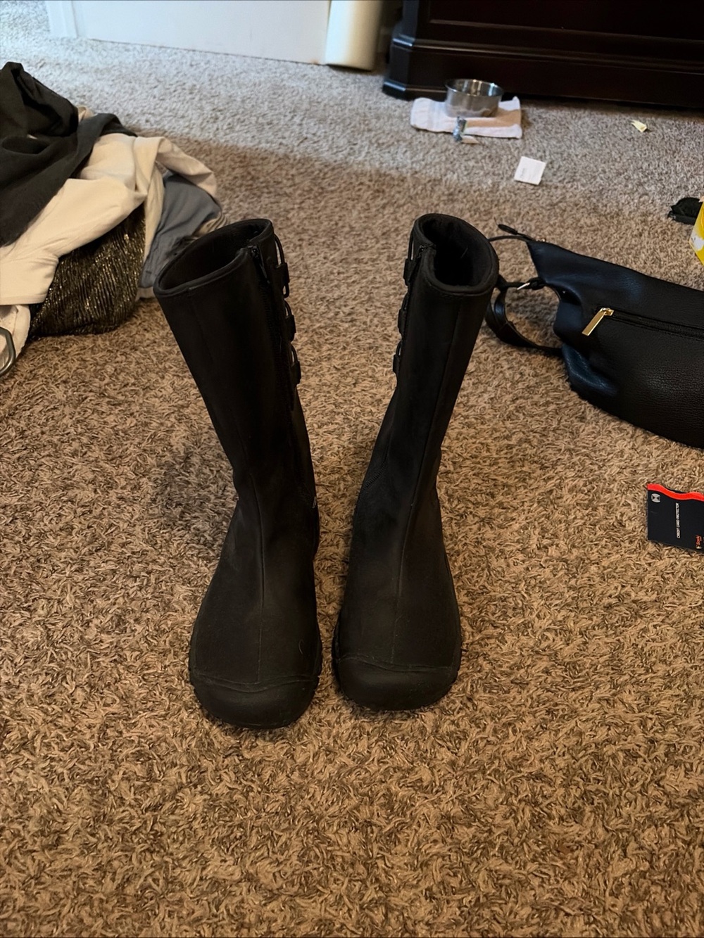 Black Women's Tall Winter Rain Boots with Side Buckles